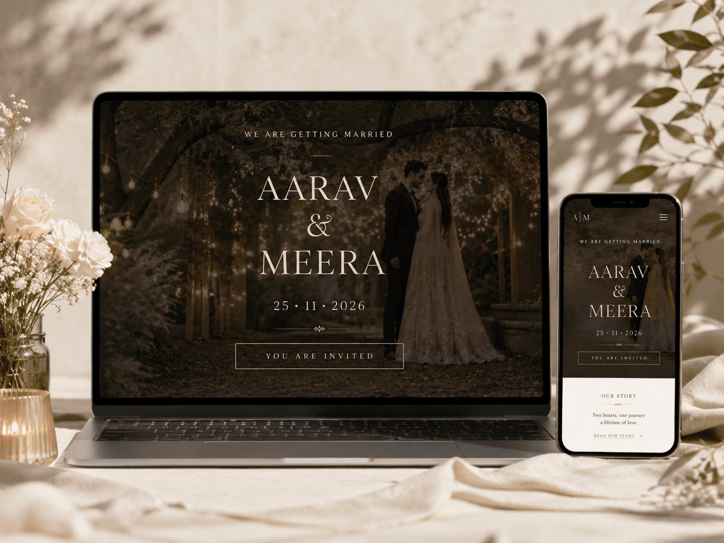 Luxury Wedding Website Showcase on Laptop and Mobile